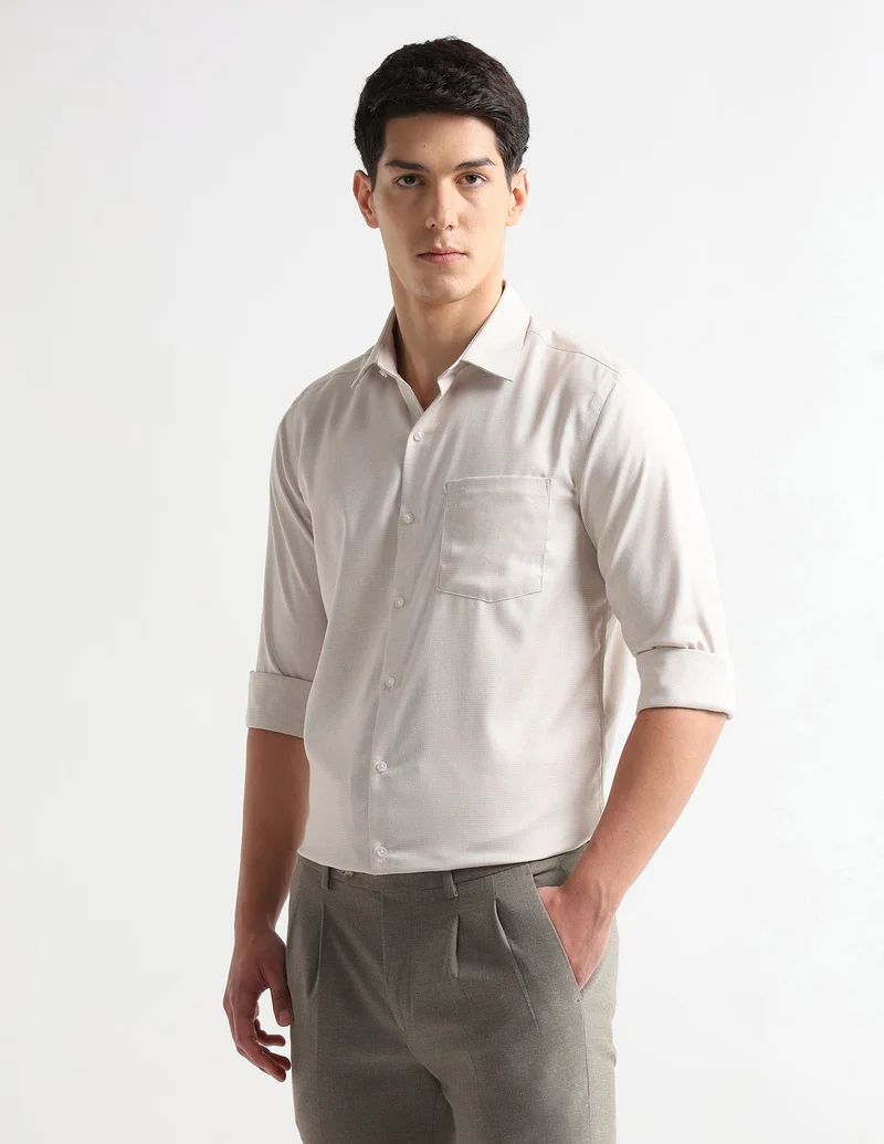 Arrow Light Yellow Manhattan Slim Fit Auto Press Shirt for Men | Best Price UAE