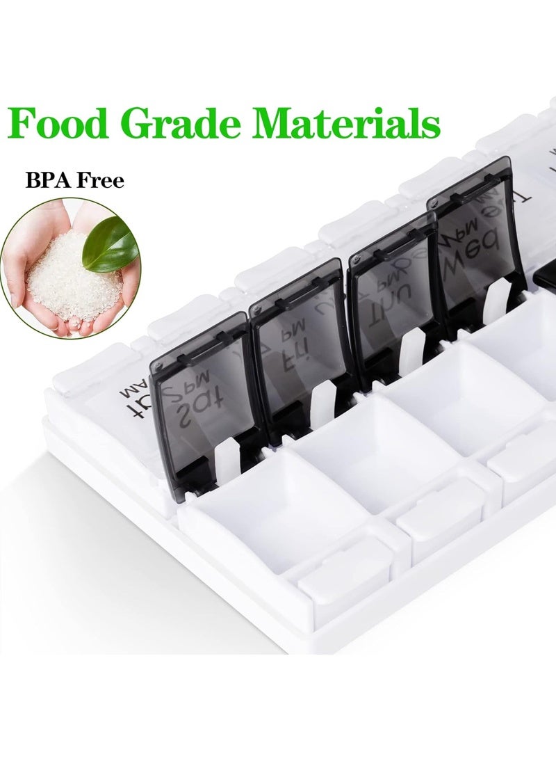 lebonaer Quick Fill AM PM Medicine Organizer, Travel Large Pill Organizer 7 Days 2 Times, Secure Weekly Pill Box Durable Printing, Spill Proof Daily Medicine Organizer Box Storage Container（Black&White） - Image 5