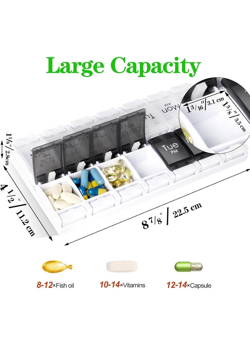 lebonaer Quick Fill AM PM Medicine Organizer, Travel Large Pill Organizer 7 Days 2 Times, Secure Weekly Pill Box Durable Printing, Spill Proof Daily Medicine Organizer Box Storage Container（Black&White） - Image 2