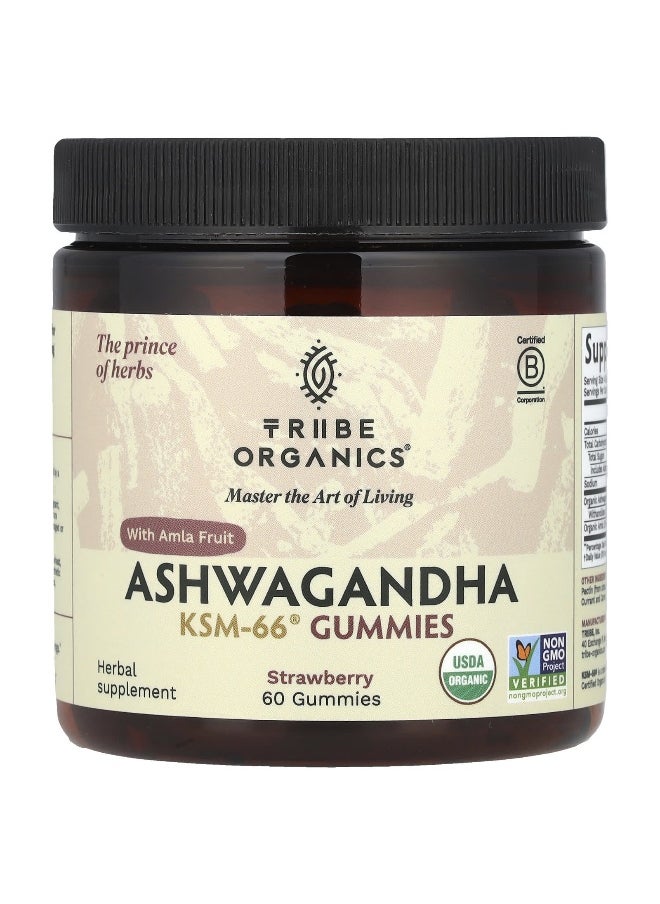 TRIBE ORGANICS Tribe Organics, Ashwagandha KSM-66® with Amla Fruit, Strawberry, 60 Gummies  - Image 1