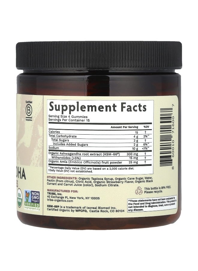 TRIBE ORGANICS Tribe Organics, Ashwagandha KSM-66® with Amla Fruit, Strawberry, 60 Gummies  - Image 2