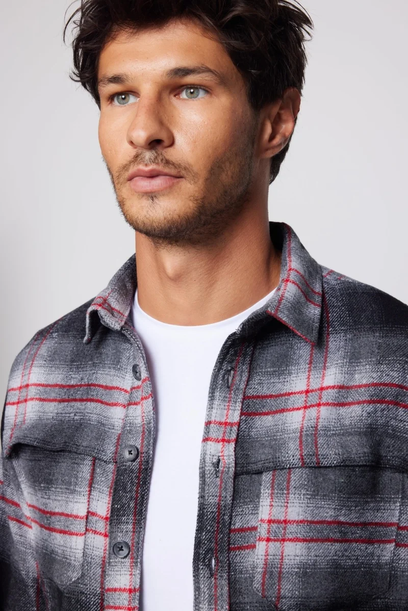 تودورس Slim Fit Slim Cut Checkered Double Pocket Men's Shirt