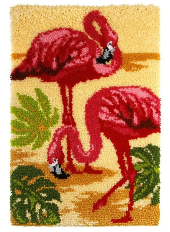 LAPATAIN Latch Hook Kits DIY Crochet Yarn Kits,Flamingo Carpet Embroidery Hook Rug Kit Needlework Sets Cushion for Kids or Adults Home Decor 20x15inch - Image 1