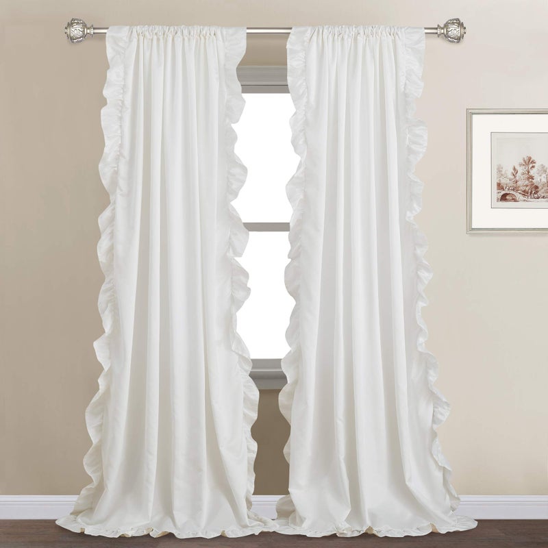 StangH Ruffle Curtains for BedroomFarmhouse Style Shabby Chic Window Curtain Panel Set Privacy Protect for Dining RoomBathroomLiving RoomDormCottageCountry White W52 x L84 2 Panels