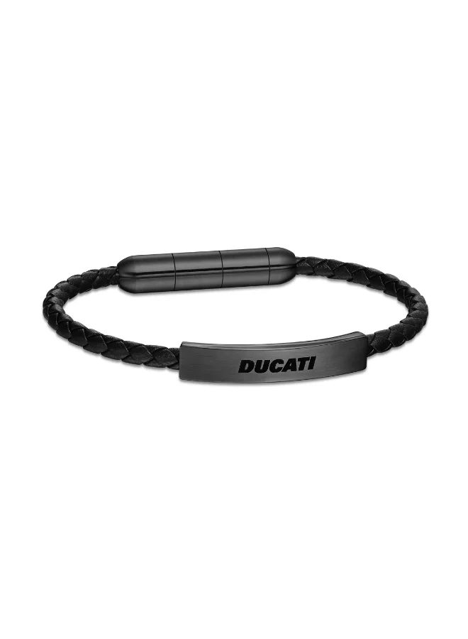 Ducati Trail Black Leather Center Motif Bracelet for Men