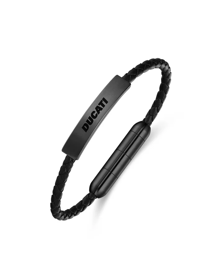 دوكاتي سوار جلدي أسود بتصميم مركزي للرجال