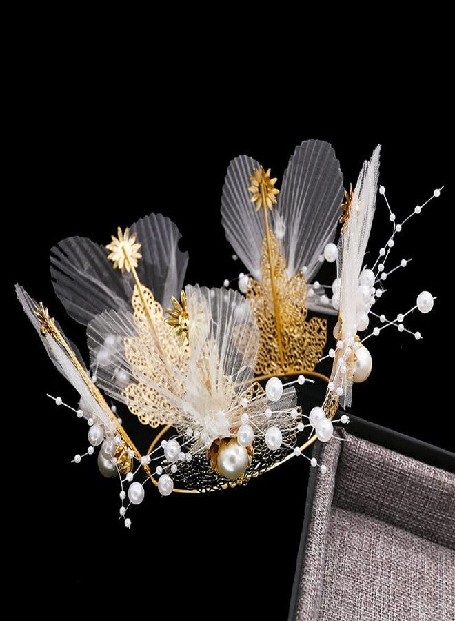 winvin Flowers Mesh Pearls Crown Cake Topper For Weddings, Parties, Costume, Cosplay, Photography Prop - Image 4