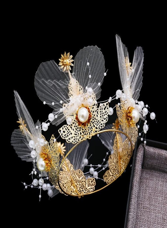 winvin Flowers Mesh Pearls Crown Cake Topper For Weddings, Parties, Costume, Cosplay, Photography Prop - Image 5