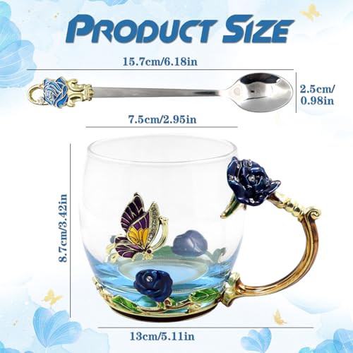 VANUODA Enamels Butterfly Flower Tea Cup,Glass Coffee Mug,Valentines Mothers Day Graduation Birthday Present Christmas Gifts for Women Mom Her Teacher - Image 2