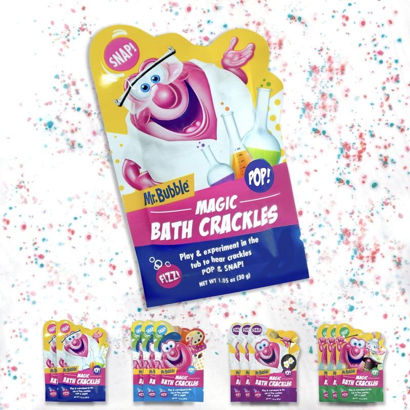 Mr. Bubble Magic Bath Crackles, Fun to add to Bubble Bath to Make Bath Time Exciting for Kids with Colorful Pops and Fizzy Snaps, 1 oz Packet, Pack of 12 - Image 1