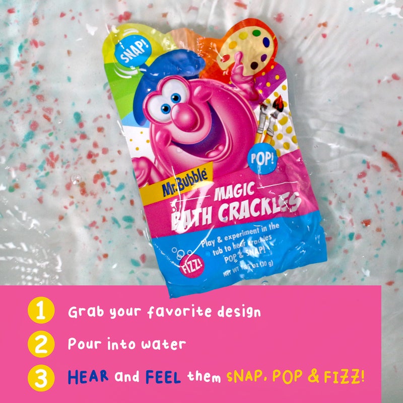 Mr. Bubble Magic Bath Crackles, Fun to add to Bubble Bath to Make Bath Time Exciting for Kids with Colorful Pops and Fizzy Snaps, 1 oz Packet, Pack of 12 - Image 2