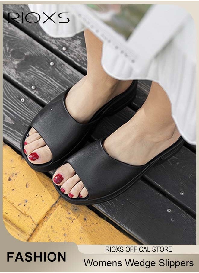 RIOXS Women's Wedge Sandals, Platform Slide On Sandal Slippers For Women, Casual Anti-Slip Thick Sole Sandals, One Band Slide Wedge Shoes, Slip-On Flip Flops, Light-Weight Sandals For Indoor Or Outdoor Use  - Image 3