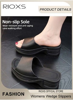 RIOXS Women's Wedge Sandals, Platform Slide On Sandal Slippers For Women, Casual Anti-Slip Thick Sole Sandals, One Band Slide Wedge Shoes, Slip-On Flip Flops, Light-Weight Sandals For Indoor Or Outdoor Use  - Image 4
