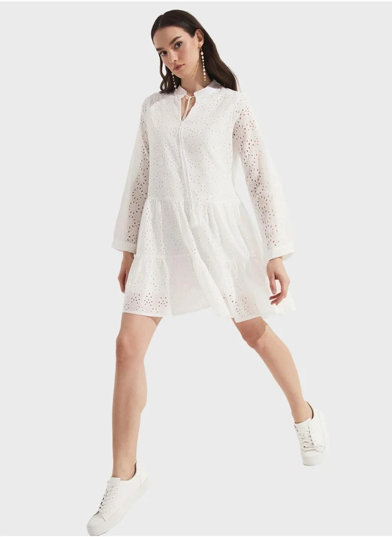 JUNE Eyelet Tiered Dress