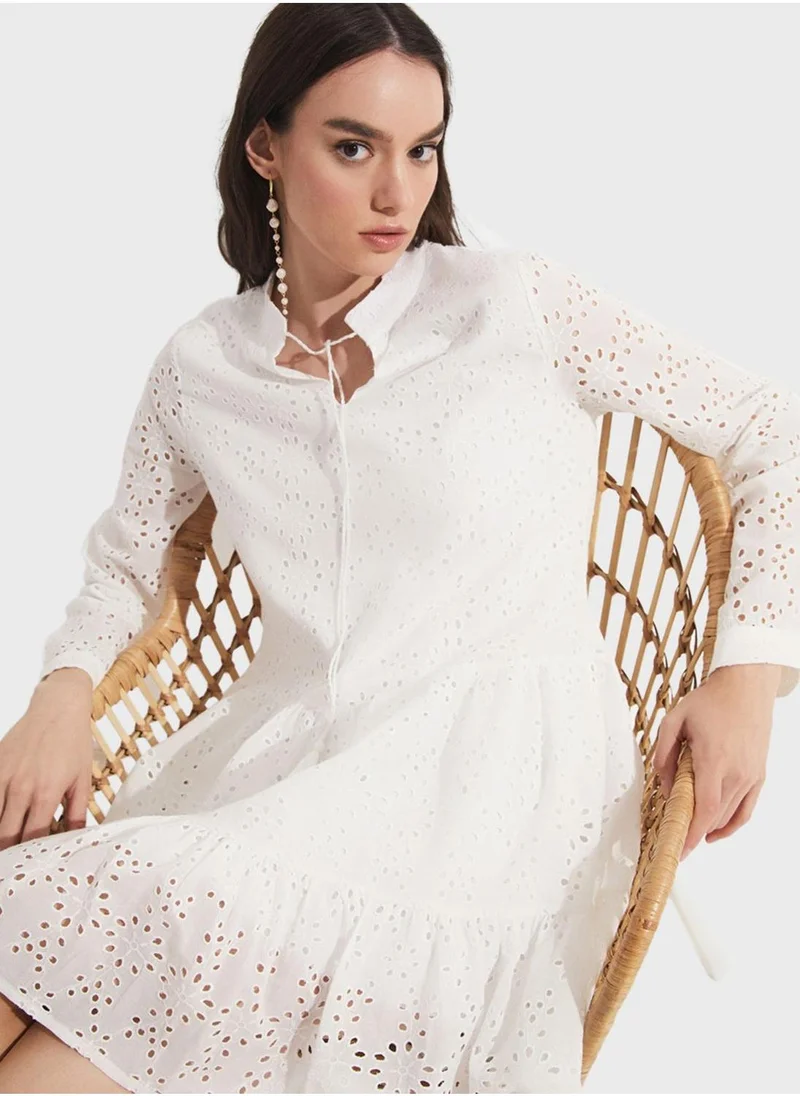 JUNE Eyelet Tiered Dress