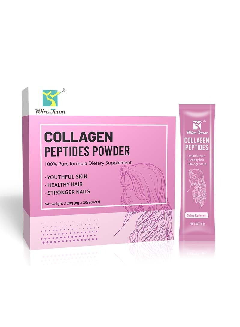 وينز تاون مسحوق الببتيدات الكولاجين ، المكملات الغذائية للنساء الشعر ، الجلد ، الأظافر ، ودعم المفاصل 20 مربع - Image 1