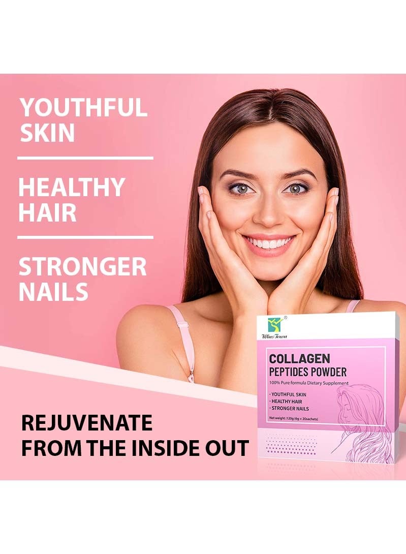 وينز تاون مسحوق الببتيدات الكولاجين ، المكملات الغذائية للنساء الشعر ، الجلد ، الأظافر ، ودعم المفاصل 20 مربع - Image 5