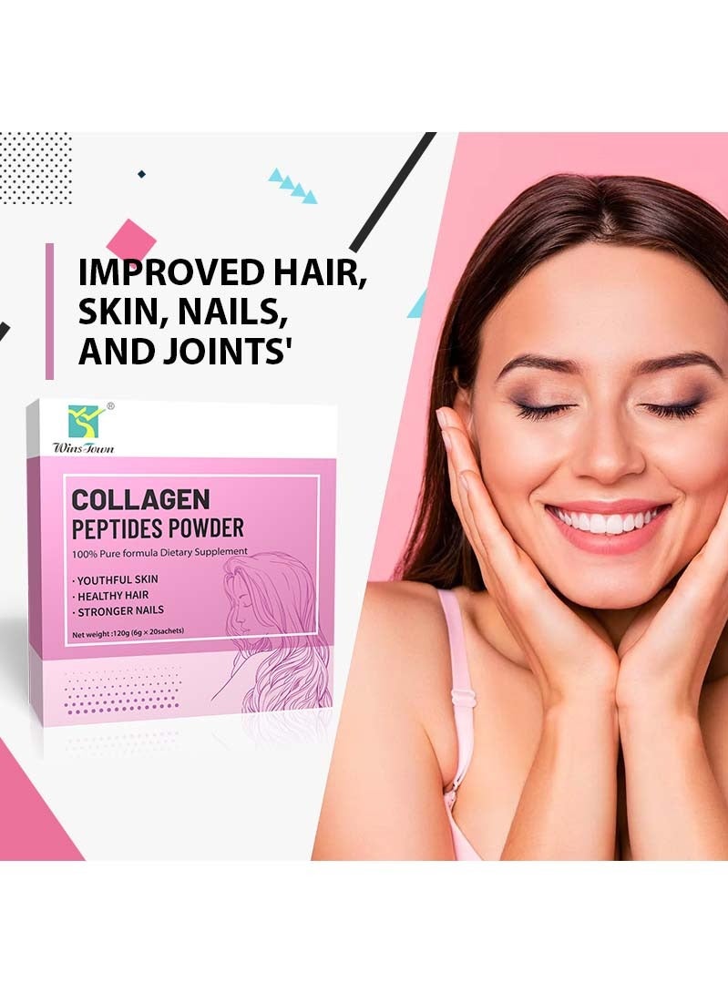 وينز تاون مسحوق الببتيدات الكولاجين ، المكملات الغذائية للنساء الشعر ، الجلد ، الأظافر ، ودعم المفاصل 20 مربع - Image 2