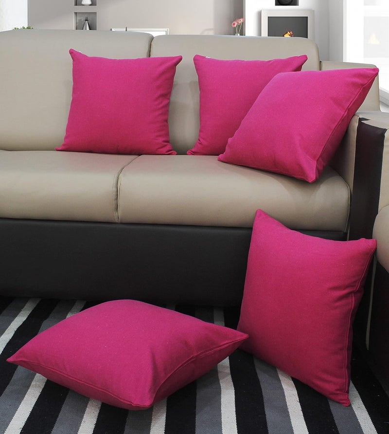 AIRWILL Cotton Plain Pink Themed Cushion Covers for Cushions Pillows Pink Pack of 5
