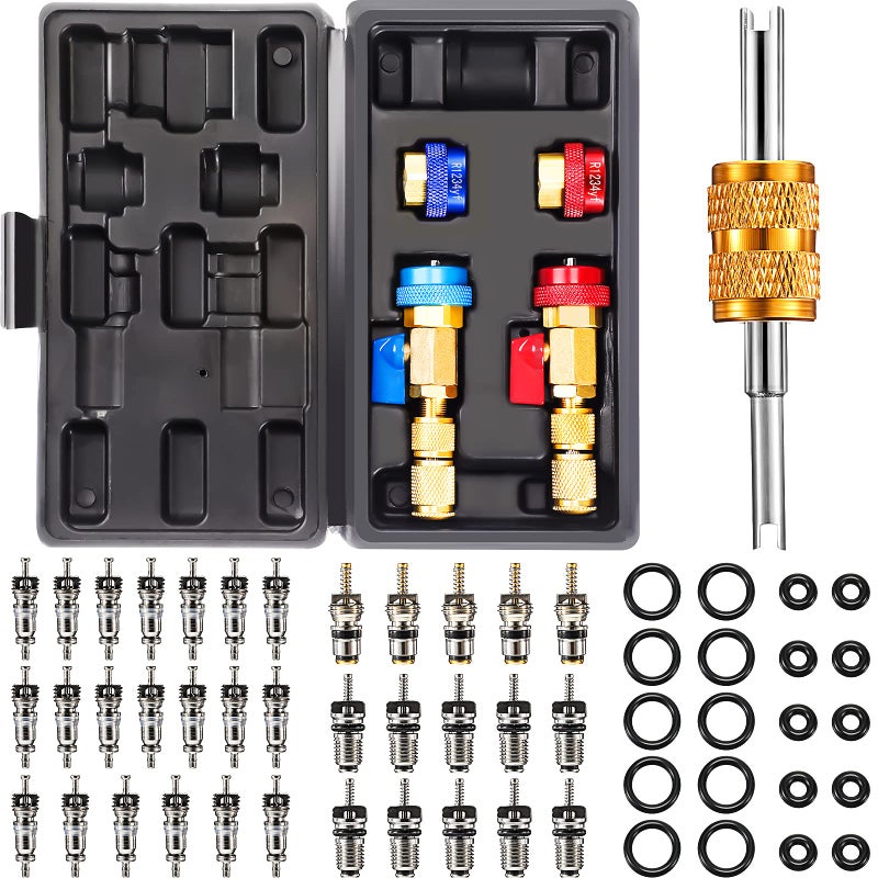 R134A R1234YF Valve Core Tool 35 Pcs Air Condition Valve Core Refrigeration Schrader Valve Core 3 Pcs Remover Tool with 20 Pcs ORing Rubber Seal for Car AC R12 R134a R1234YF