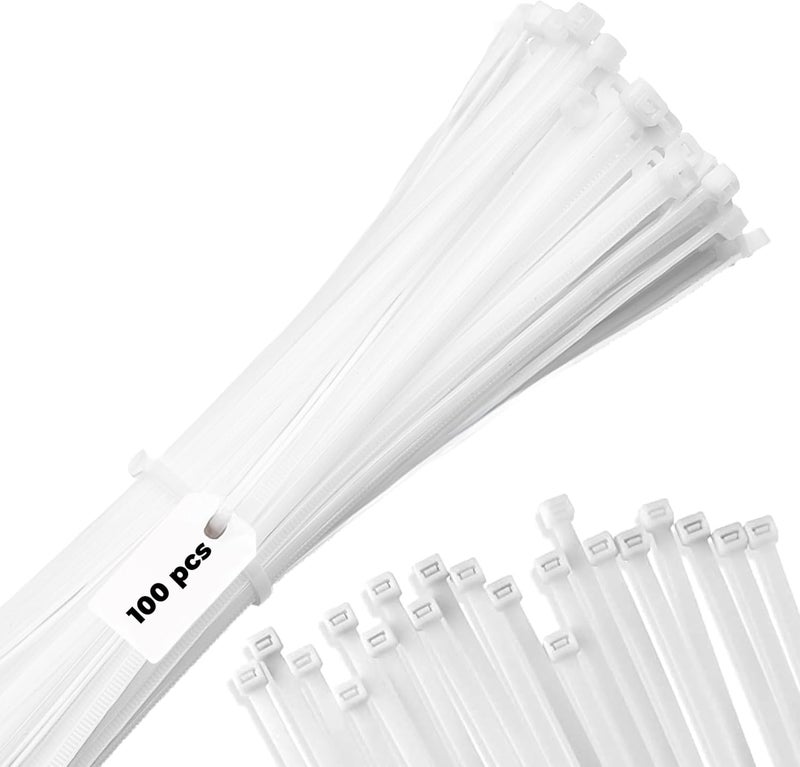 Bolt Dropper Zip Ties, 100 Pack - 12'' Heavy Duty, 40lbs Tensile Strength, Nylon, White - Cable Wire Ties for Indoor and Outdoor Use - Image 1