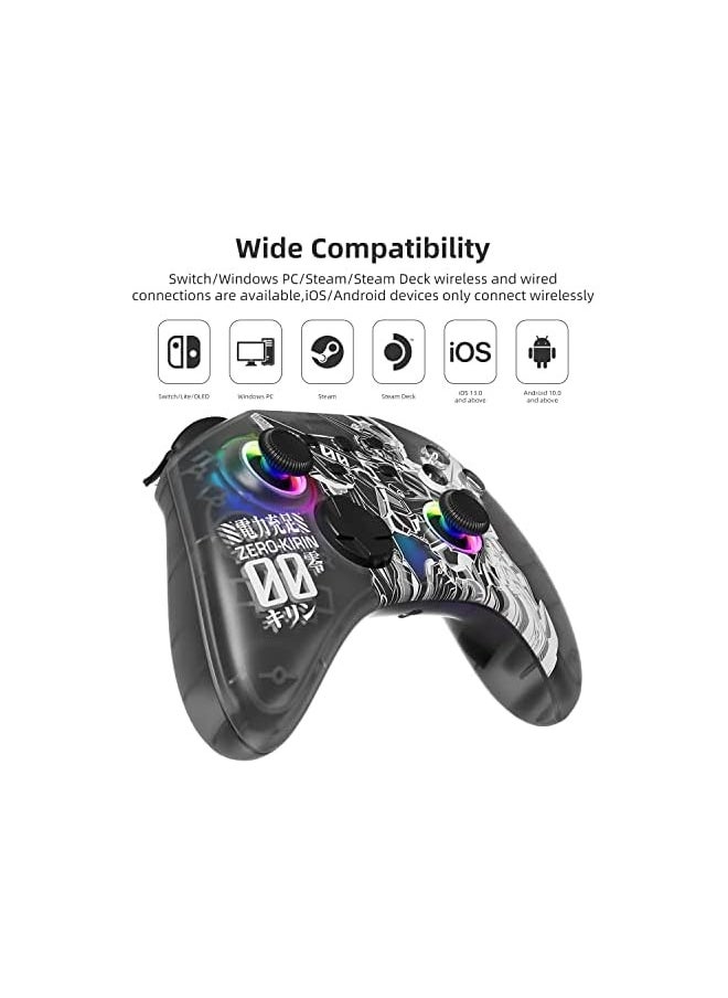 PROMASS Wireless Pro Controllers with Hall Effect Joysticks (No Drift),for Switch PC iOS Android Steam Deck, Bluetooth Controller with Programmable, Wake-Up, Headphone Jack, RGB LED Light  - Image 5