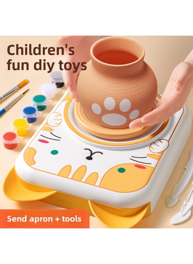 Generic - Soft Clay Children Electric Pottery Machine Primary School Students Special Clay Tools Suit Hand Diy Making Toys 6-Specifications:Shop Selling❤Luxury Orange Cat-2nd Gear Power [10 Clay 5 Tools 6 Pigment Apron]] - Image 1