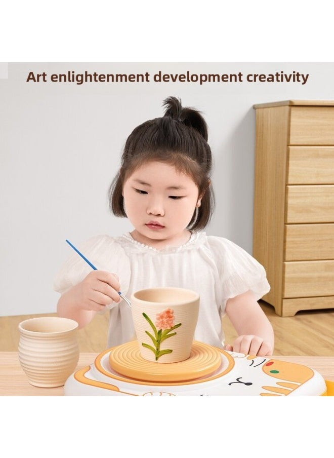 Generic - Soft Clay Children Electric Pottery Machine Primary School Students Special Clay Tools Suit Hand Diy Making Toys 6-Specifications:Shop Selling❤Luxury Orange Cat-2nd Gear Power [10 Clay 5 Tools 6 Pigment Apron]] - Image 1