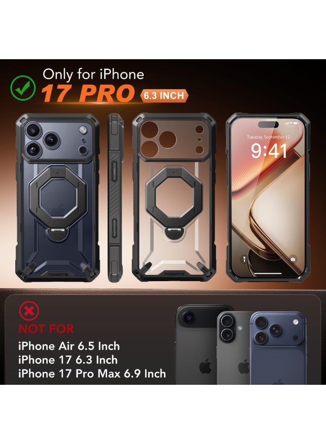 تونجيت غطاء لهاتف آيفون 17 برو مزود بحامل مغناطيسي دوّار 360°، [متوافق مع ماج سيف][حماية بمعايير عسكرية] مع واقي شاشة للخصوصية وغطاء حماية الكاميرا لهاتف آيفون 17 برو، باللون الأسود - Image 2