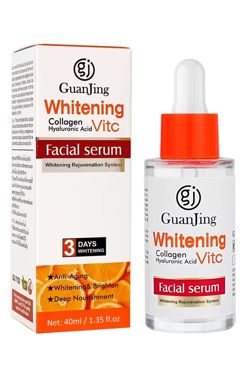 GUANJING سيروم الوجه فيتامين سي للتفتيح 40 مل مضاد للشيخوخة تفتيح تغذية عميقة ترطيب مع الكولاجين وحمض الهيالورونيك تقليل المسام إزالة حب الشباب سيروم مرطب للوجه - Image 1