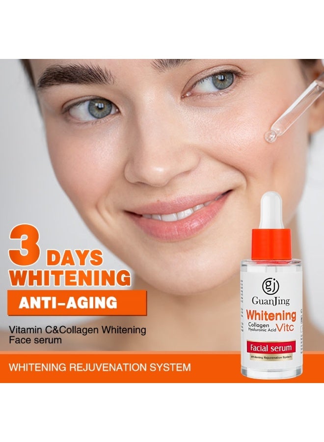 GUANJING سيروم الوجه فيتامين سي للتفتيح 40 مل مضاد للشيخوخة تفتيح تغذية عميقة ترطيب مع الكولاجين وحمض الهيالورونيك تقليل المسام إزالة حب الشباب سيروم مرطب للوجه - Image 4