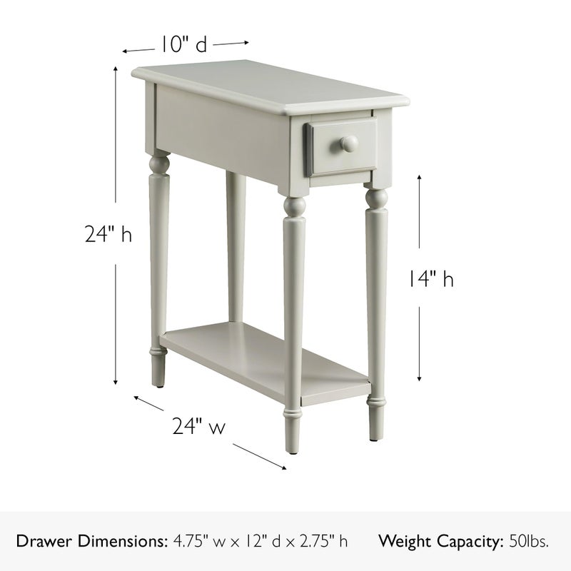Leick Home Coastal End Table, Solid Wood, 1 Drawer, Bottom Display Shelf, Easy-Assembly, For Living Room/Bedroom, Greige, 23.5 in. L x 10.0 in. W x 24.0 in. H, 20017-GR - Image 3