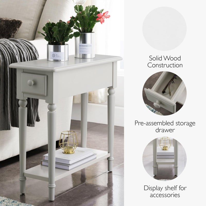 Leick Home Coastal End Table, Solid Wood, 1 Drawer, Bottom Display Shelf, Easy-Assembly, For Living Room/Bedroom, Greige, 23.5 in. L x 10.0 in. W x 24.0 in. H, 20017-GR - Image 4