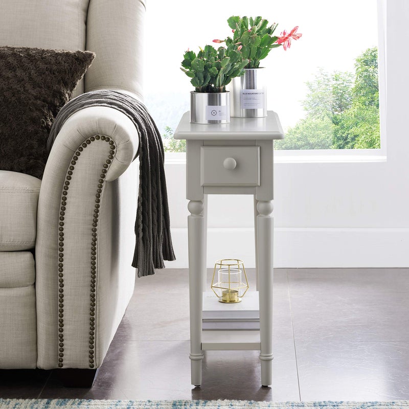 Leick Home Coastal End Table, Solid Wood, 1 Drawer, Bottom Display Shelf, Easy-Assembly, For Living Room/Bedroom, Greige, 23.5 in. L x 10.0 in. W x 24.0 in. H, 20017-GR - Image 2