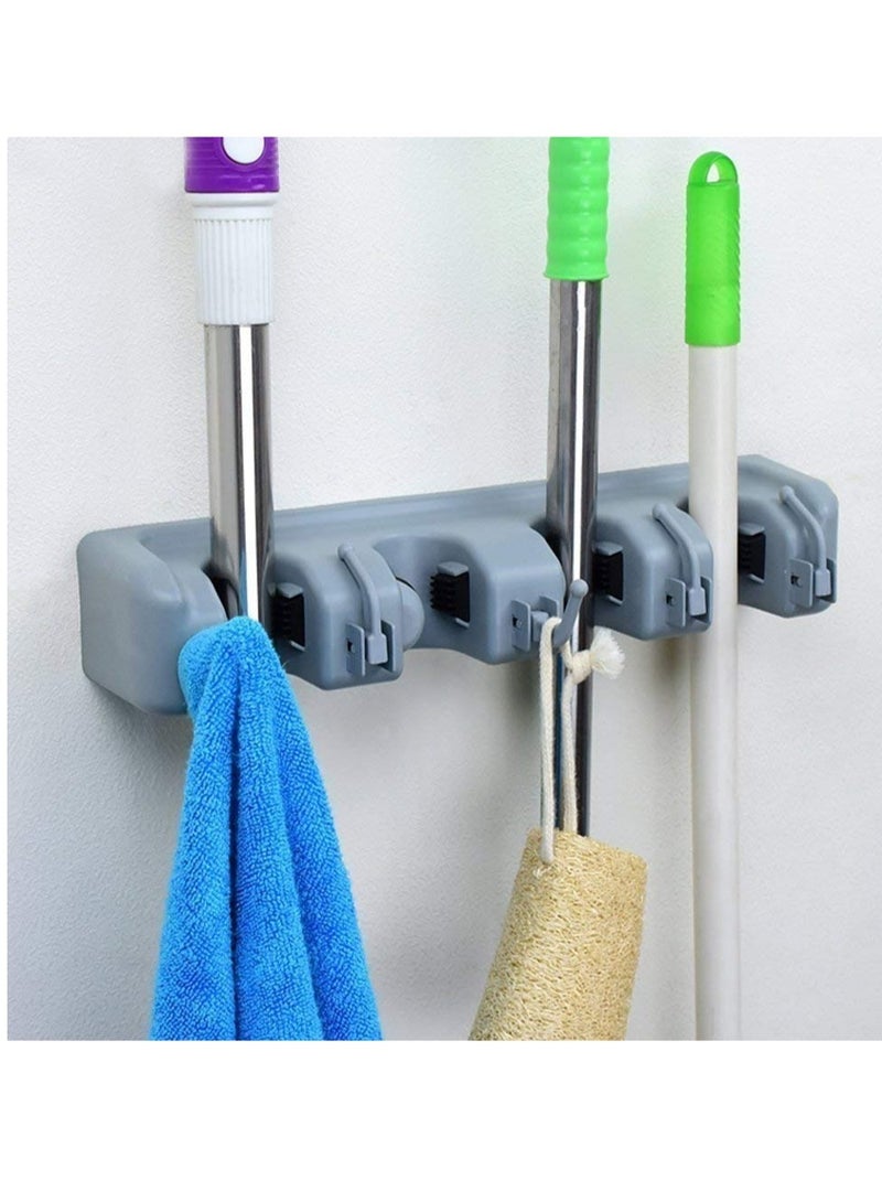 ELTRAZONE ABS Plastic Wall-Mounted Magic Holder – 5-Slot Broom and Mop Organizer with 6 Hooks for Kitchen and Garden StorageABS Plastic Wall-Mounted Magic Holder – 5-Slot Broom and Mop Organizer with 6 Hooks for Kitchen and Garden Storage  - Image 2