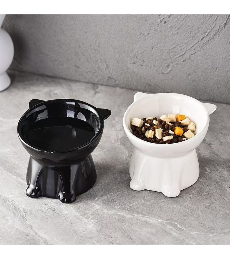 Elevated Anti Spill Pet Bowl 15° Tilt Black Raised Feeding Dish for Cats Small Dogs - Image 1