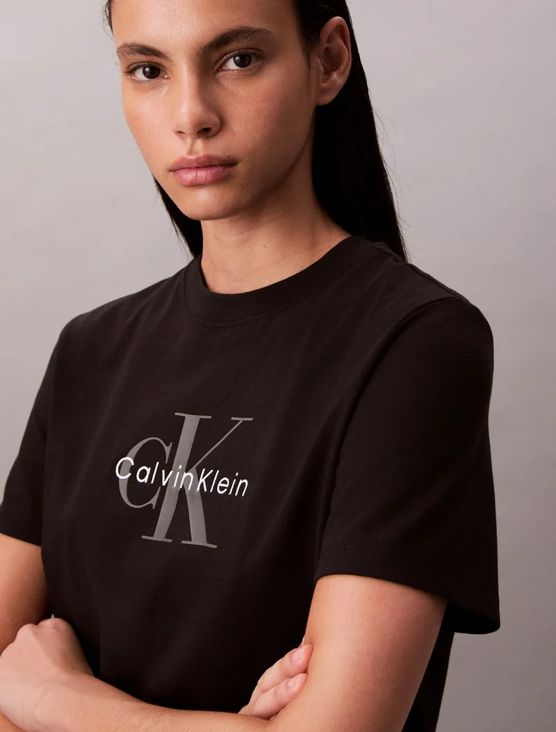CALVIN KLEIN black Monogram Logo Tee for Women | Best Price UAE