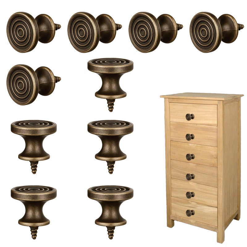Qulkws 10Pcs Mini Drawer Knobs, Small Round Drawer Pulls Handles, 0.62"x0.79", Antique Self Tapping Cabinet Knobs for Jewelry Box, Kitchen, Furniture Hardware (0.79 x 0.62 inches) - Image 1