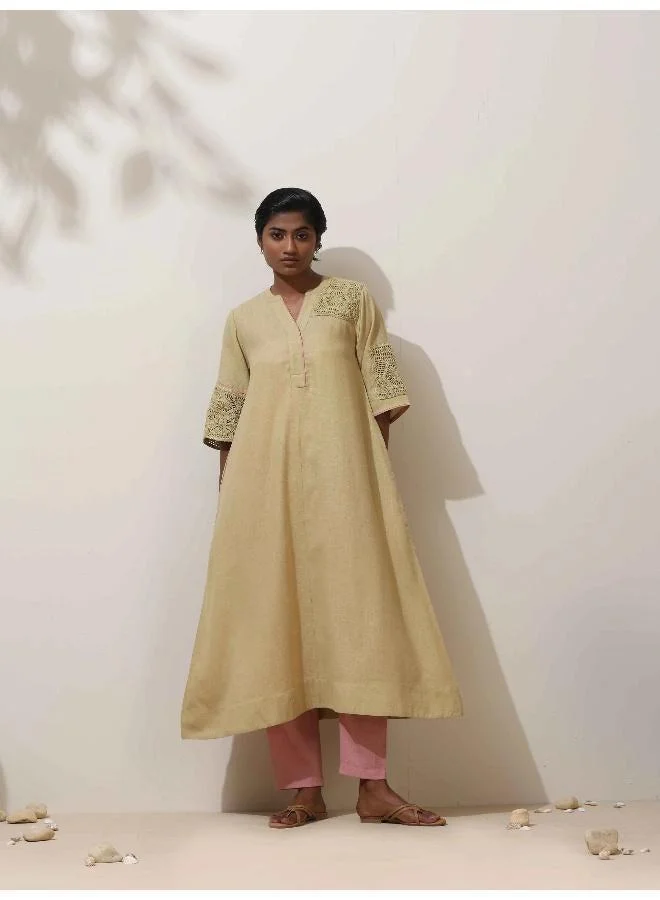 trueBrowns trueBrowns Souk Yellow Crochet Natural Cotton Kurta Pant Set