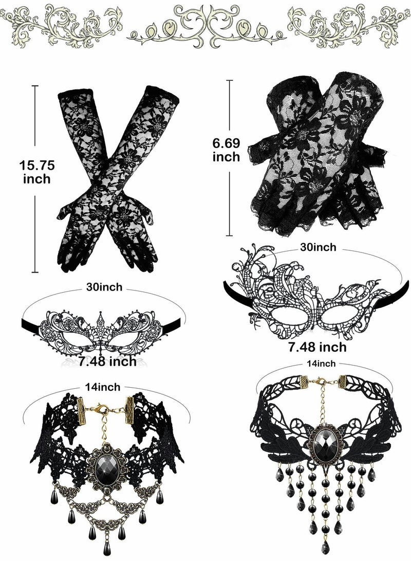 NIBEMINENT Masquerade Mask, 6 Pcs Mask Set Include 2 Lace Eyemask Choker Necklace, Gloves for Valentine's Day  - Image 5
