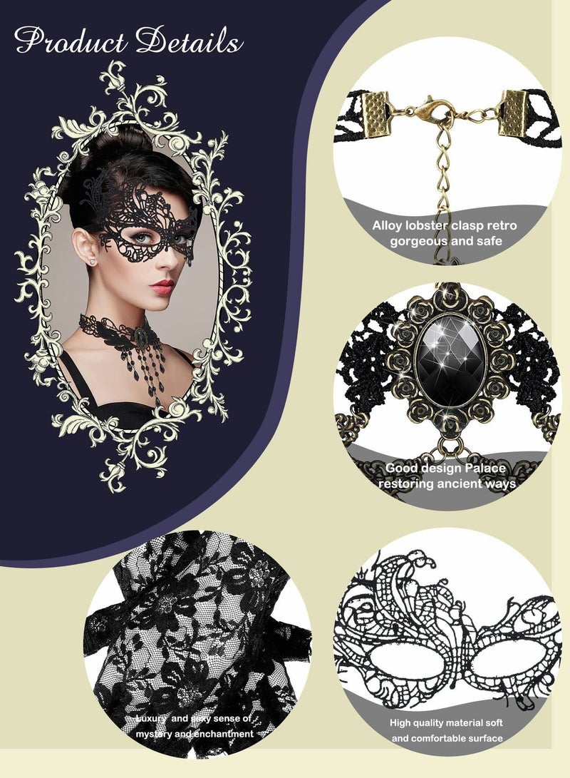 NIBEMINENT Masquerade Mask, 6 Pcs Mask Set Include 2 Lace Eyemask Choker Necklace, Gloves for Valentine's Day  - Image 3