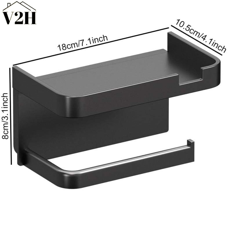 V2H Toilet Paper Holder with Phone Shelf Adhesive or Screw Wall Mounted Toilet Paper Roll Storage(Set of 1) - Image 4