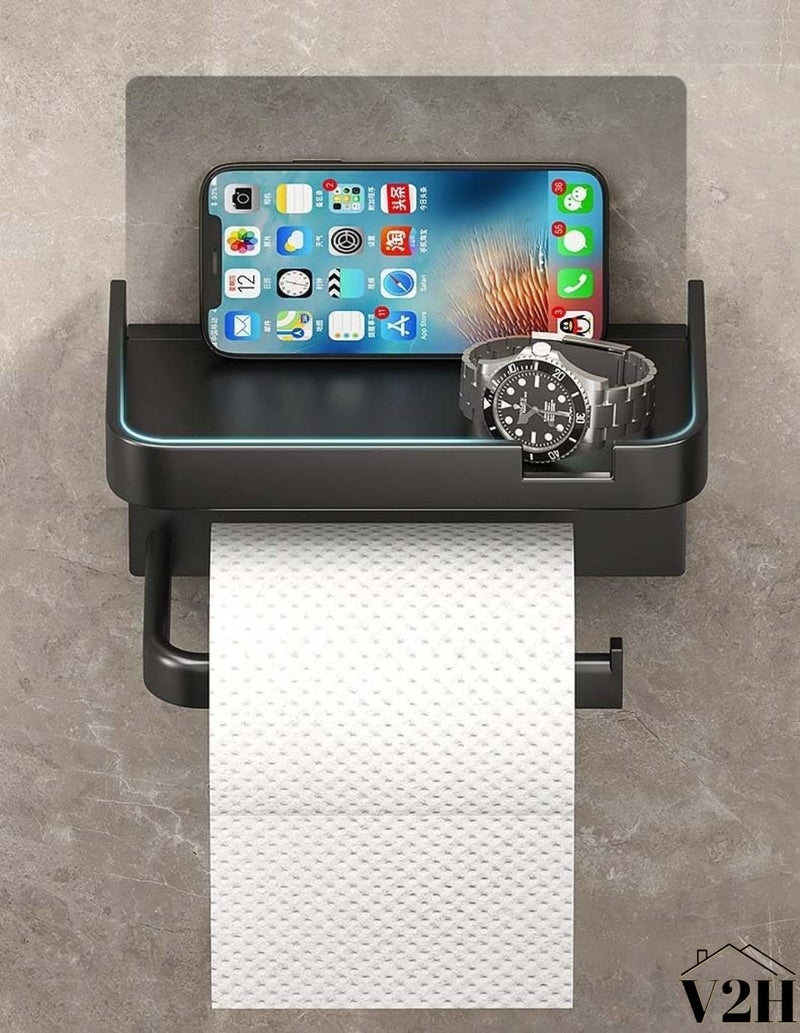V2H Toilet Paper Holder with Phone Shelf Adhesive or Screw Wall Mounted Toilet Paper Roll Storage(Set of 1) - Image 3
