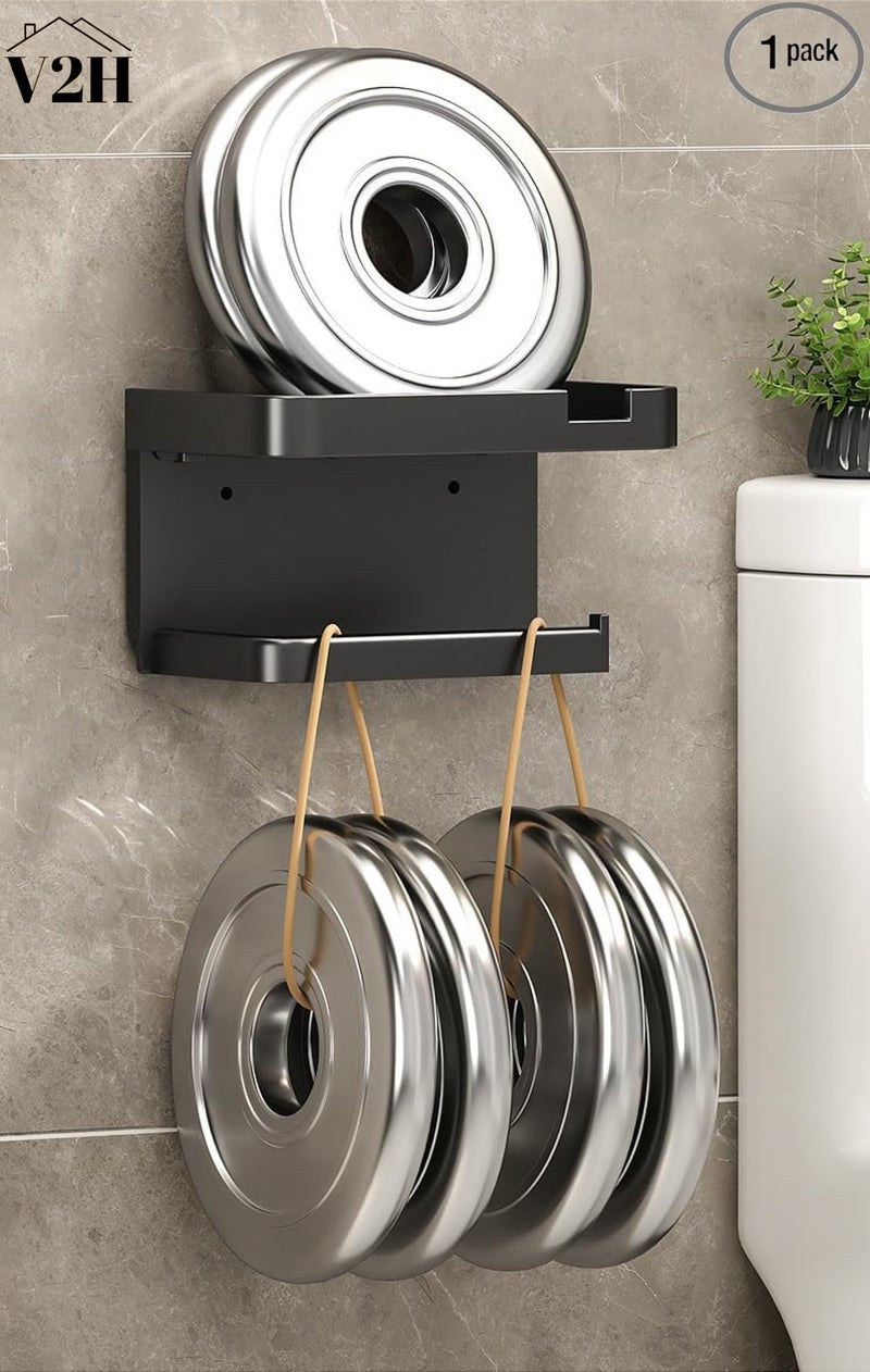 V2H Toilet Paper Holder with Phone Shelf Adhesive or Screw Wall Mounted Toilet Paper Roll Storage(Set of 1) - Image 2