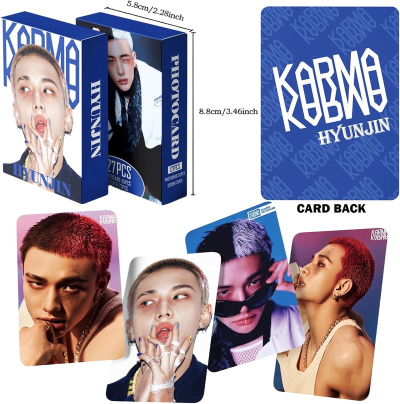 PYAJUU Stray Kids KARMA Photocards 127PCS KARMA Album Photo Card Set Stray Kids The 4th Album Merch 55 PCS Photocard and 72 PCS Stickers Gift for STAY Straykids 2025 Gift Set (HYUNJIN) - Image 4