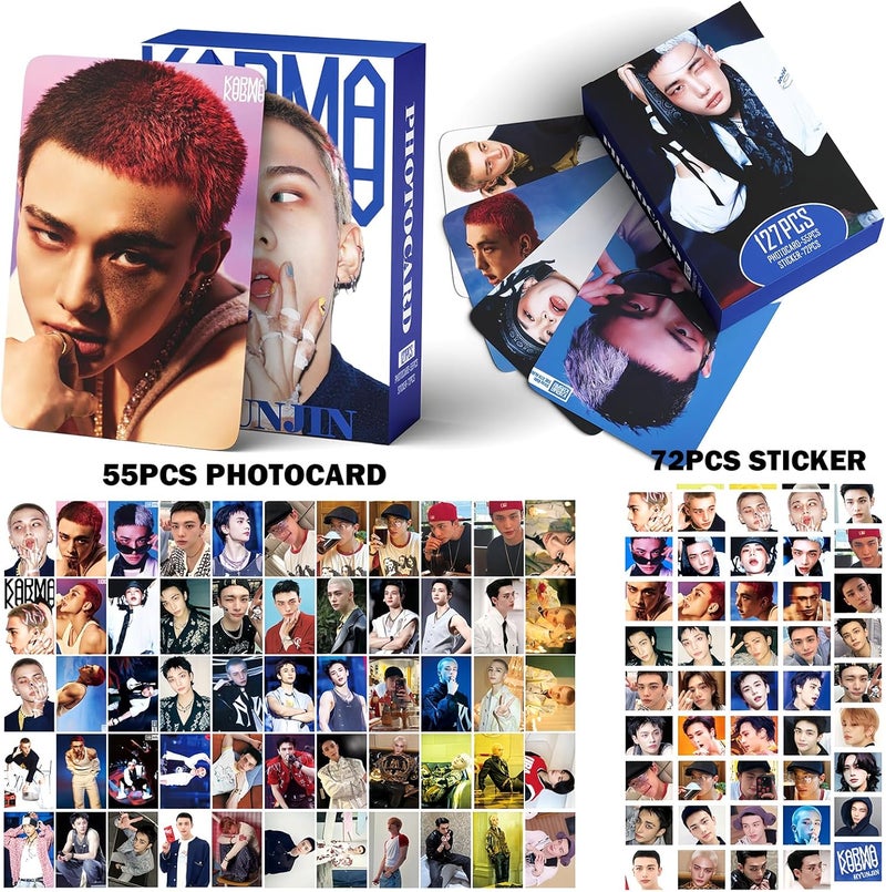 PYAJUU Stray Kids KARMA Photocards 127PCS KARMA Album Photo Card Set Stray Kids The 4th Album Merch 55 PCS Photocard and 72 PCS Stickers Gift for STAY Straykids 2025 Gift Set (HYUNJIN) - Image 2
