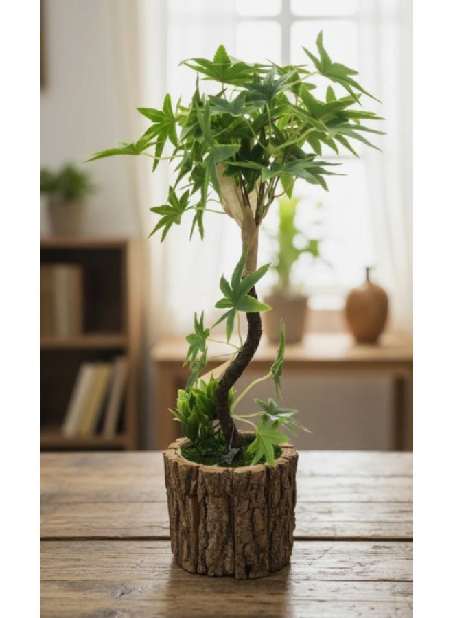أي كي دي سي شجرة بونساي اصطناعية من AKDC WoodStyle - تصميم واقعي 45 سم مع وعاء بمظهر خشبي - مادة بلاستيكية ممتازة - Image 1