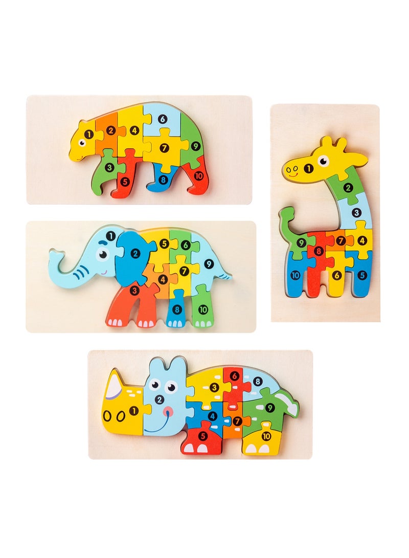 Capstro Wooden Number Puzzle Set for Kids – 4 Pack Animal Counting Puzzles (1–10) | Montessori Early Math Learning & Fine Motor Skill Toy for Preschool – Four Animal Designs - Image 1