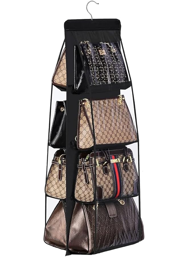 Zaboon Handbag Hanging Organizer With 8 Pockets Foldable Oxford Cloth Hanging Purse Organizer Handbag Storage Hanger Closet Organizer For Family Closet Bedroom Black  - Image 1