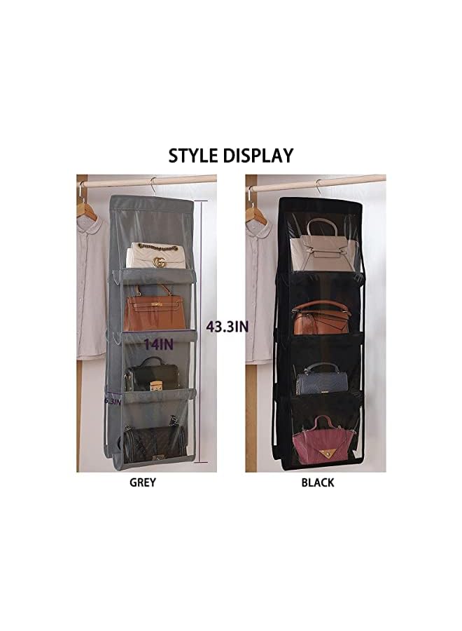 Zaboon Handbag Hanging Organizer With 8 Pockets Foldable Oxford Cloth Hanging Purse Organizer Handbag Storage Hanger Closet Organizer For Family Closet Bedroom Black  - Image 2